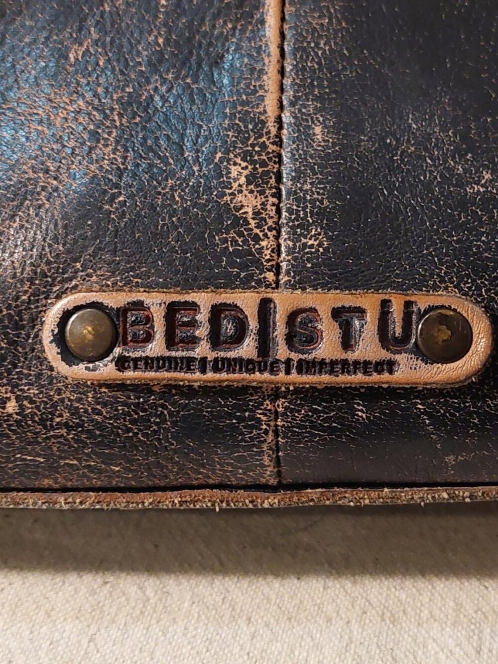 BED|STU Rockaway Brown/Black Lux Distressed Leather Shoulder/Crossbody Tote O/S - Picture 11 of 16